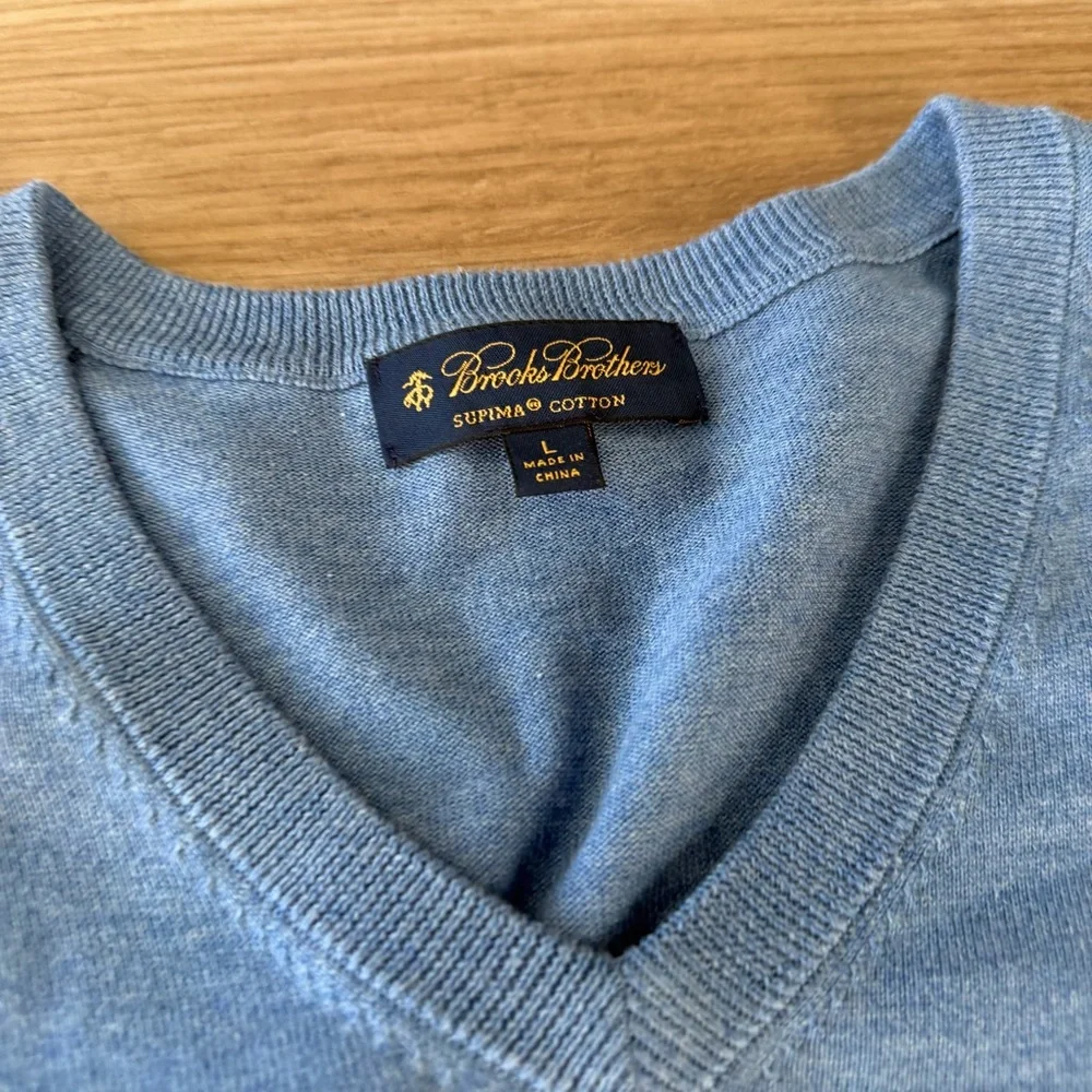 Brooks Brothers V-Neck Blue Cotton Sweater